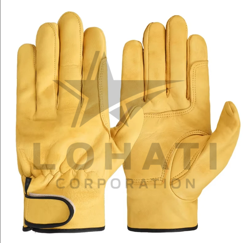 Yellow Leather Driving Gloves LCD4009 with Palm